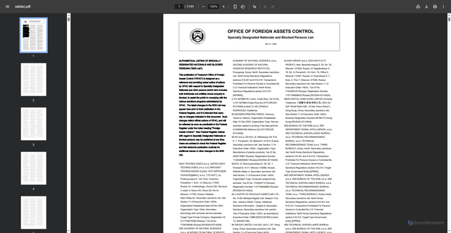 Security scan screenshot of https://www.treasury.gov/ofac/downloads/sdnlist.pdf