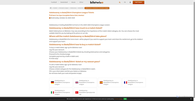 Security scan screenshot of https://www.biletwise.com/en/galatasaray-vs-bodo-glimt-champions-league-tickets/