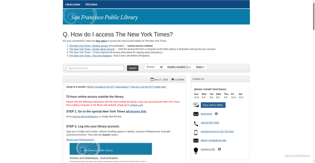 Security scan screenshot of https://sfpl.libanswers.com/faq/166904