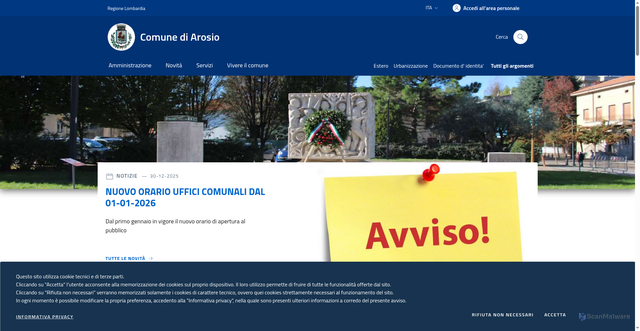 Security scan screenshot of https://www.comune.arosio.co.it/