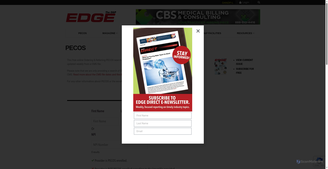 Security scan screenshot of https://opedge.com/pecos/