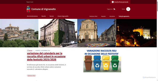 Security scan screenshot of https://www.comune.vignanello.vt.it/