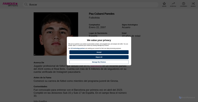 Security scan screenshot of https://es.famousbirthdays.com/people/pau-paredes.html