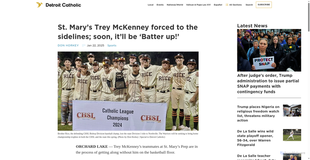 Security scan screenshot of https://www.detroitcatholic.com/news/st-marys-trey-mckenney-forced-to-the-sidelines-soon-itll-be-batter-up