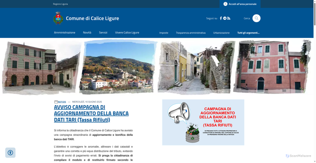 Security scan screenshot of https://www.comune.calice-ligure.sv.it
