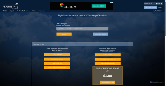 Security scan screenshot of https://flightstats.com
