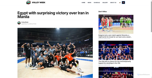 Security scan screenshot of https://volleyweek.bg/en/article/3422-Egypt-with-surprising-victory-over-Iran-in-Manila