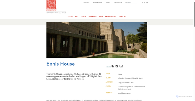 Security scan screenshot of https://franklloydwright.org/site/ennis-house/