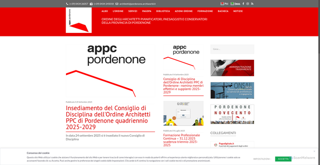 Security scan screenshot of https://www.architettipordenone.it/