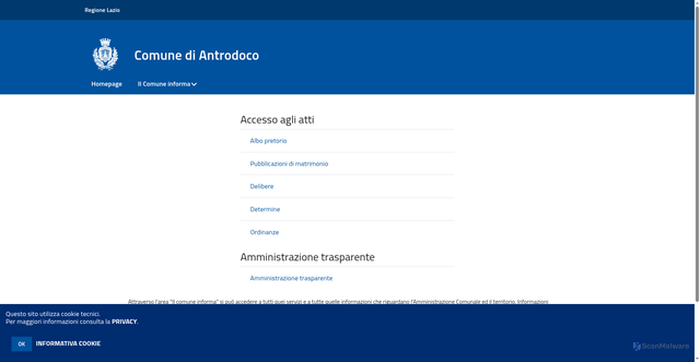 Security scan screenshot of https://www.comunediantrodoco.it/c057003/po/il-comune-informa.php?x=