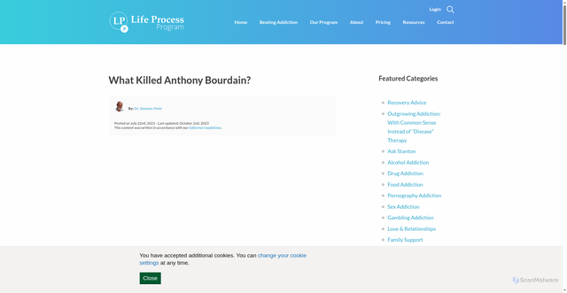 Security scan screenshot of https://lifeprocessprogram.com/anthony-bourdain/
