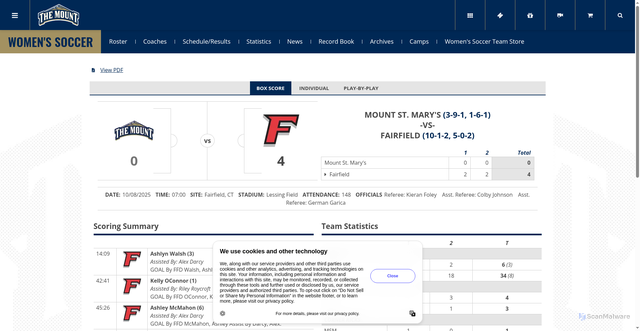 Security scan screenshot of https://mountathletics.com/boxscore.aspx?id=9458