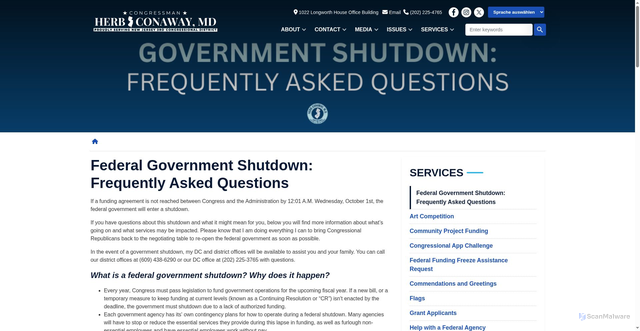 Security scan screenshot of http://conaway.house.gov/shutdownFAQs