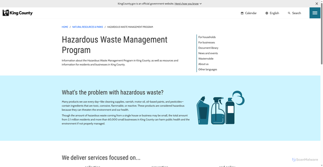 Security scan screenshot of https://kingcounty.gov/en/dept/dnrp/waste-services/hazardous-waste-program