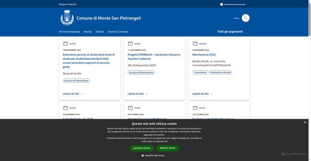 Security scan screenshot of https://www.comune.montesanpietrangeli.fm.it/it