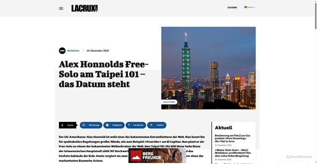 Security scan screenshot of https://www.lacrux.com/klettern/alex-honnolds-free-solo-am-taipei-101-das-datum-steht/