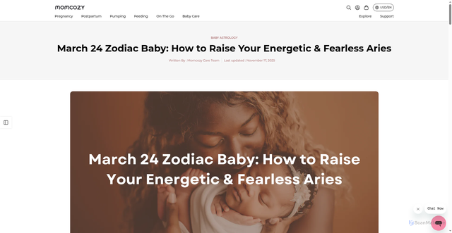 Security scan screenshot of https://momcozy.com/blogs/baby-astrology/march-24-aries-baby-guide