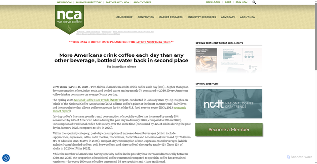 Security scan screenshot of https://www.ncausa.org/Newsroom/More-Americans-Drink-Coffee-Each-Day-Than-Any-Other-Beverage-Bottled-Water-Back-in-Second-Place