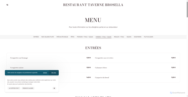 Security scan screenshot of https://resto-brosella.be/fr/menu/menu