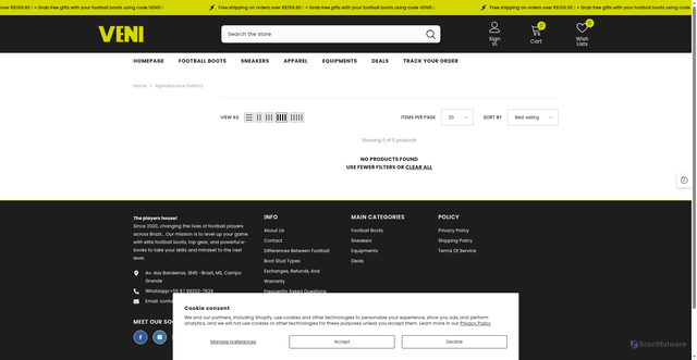 Security scan screenshot of https://venifutbol.com/collections/alphabounce-instinct
