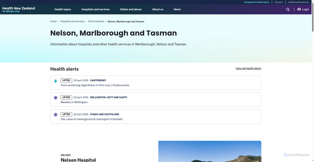 Security scan screenshot of https://www.healthnz.govt.nz/hospitals-services/hospitals/nelson-marlborough