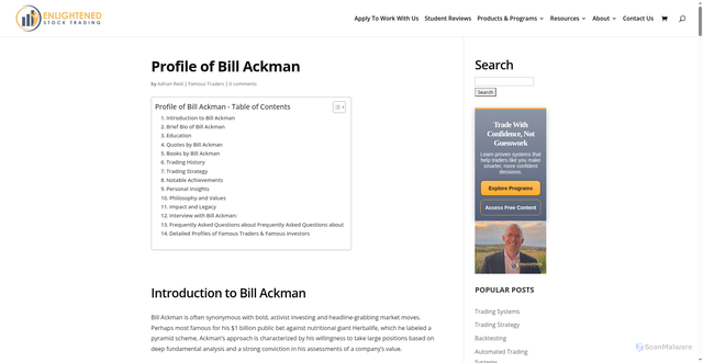 Security scan screenshot of https://enlightenedstocktrading.com/bill-ackman/