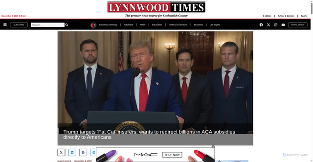Security scan screenshot of https://lynnwoodtimes.com/2025/11/09/aca-subsidies/