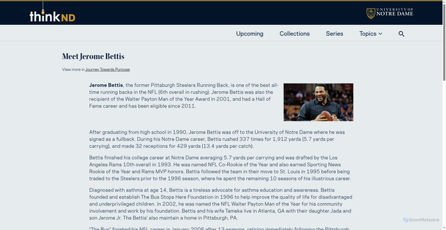 Security scan screenshot of https://think.nd.edu/big_questions/meet-jerome-bettis/