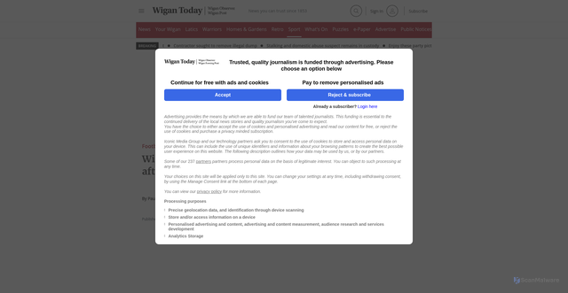 Security scan screenshot of https://www.wigantoday.net/sport/football/wigan-athletic-old-boy-up-for-grabs-after-wrexham-release-8764504