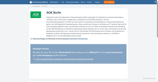 Security scan screenshot of http://www.aokberlin.de