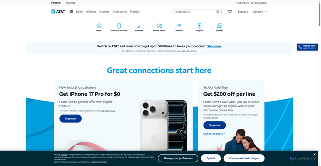 Security scan screenshot of https://www.att.com
