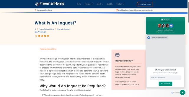 Security scan screenshot of https://freemanharris.co.uk/what-is-an-inquest/