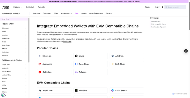Security scan screenshot of http://metamask-docs-git-dependabot-npmandya-95394d-consensys-ddffed67.vercel.app/embedded-wallets/connect-blockchain/evm/