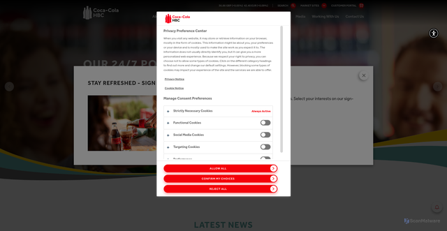 Security scan screenshot of https://www.coca-colahellenic.com/