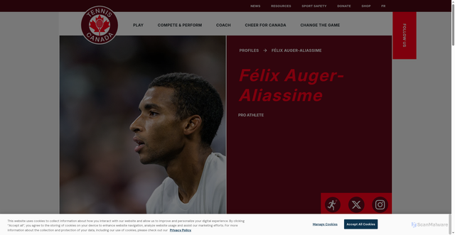 Security scan screenshot of https://www.tenniscanada.com/profiles/felix-auger-aliassime