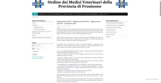 Security scan screenshot of https://www.ordineveterinarifrosinone.it/