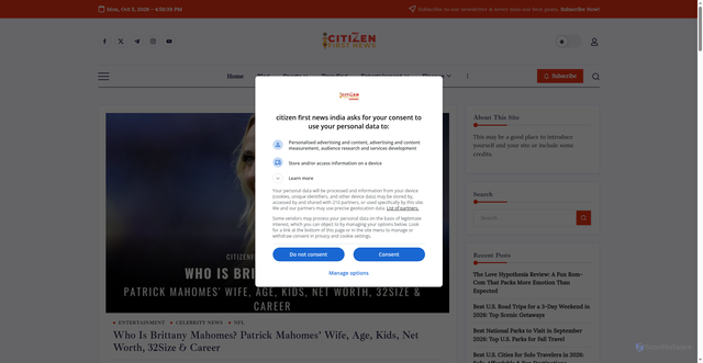 Security scan screenshot of https://usa.citizenfirstnewsindia.com/who-is-brittany-mahomes/