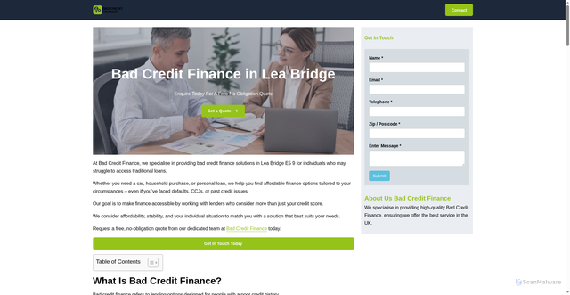 Security scan screenshot of https://bad-credit-finance.co.uk/near-me/greater-london-lea-bridge/