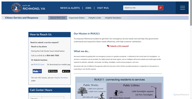 Security scan screenshot of https://www.rva.gov/citizen-service-and-response/about-rva-311