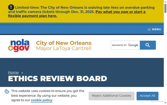 Security scan screenshot of https://nola.gov/next/ethics-review-board/home/