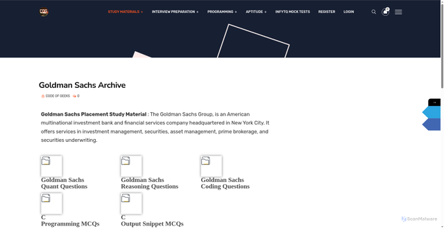 Security scan screenshot of https://codeofgeeks.com/goldman-sachs-archive/