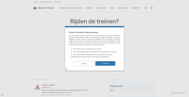 Security scan screenshot of https://www.rijdendetreinen.nl
