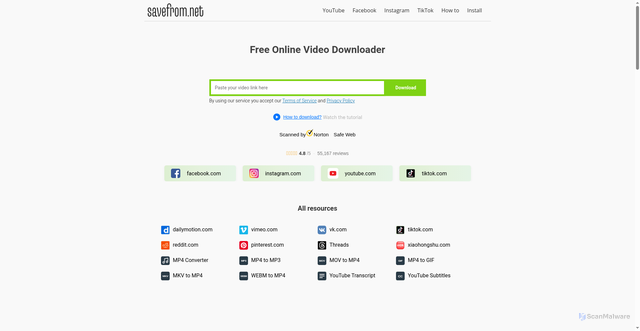 Security scan screenshot of https://savefrom.net