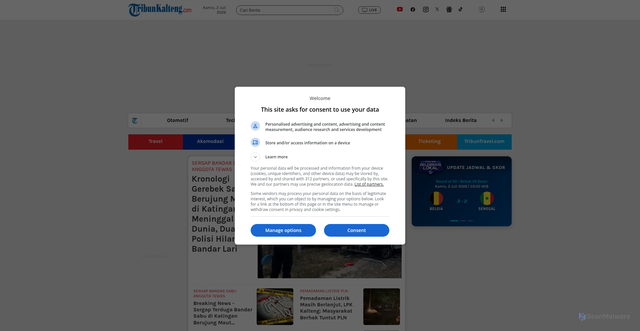 Security scan screenshot of https://kalteng.tribunnews.com