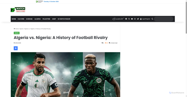 Security scan screenshot of https://dzwatch.dz/algeria-vs-nigeria-a-history-of-football-rivalry/