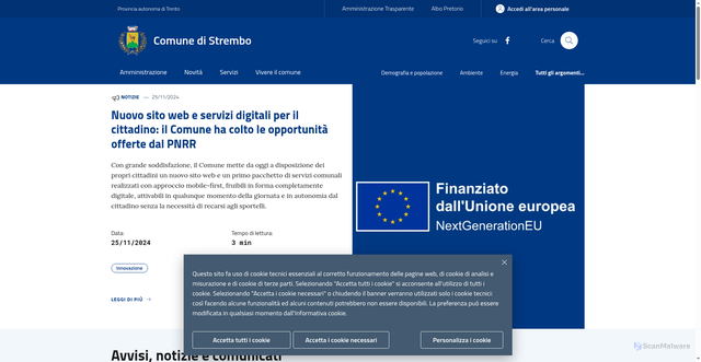 Security scan screenshot of https://www.comune.strembo.tn.it/