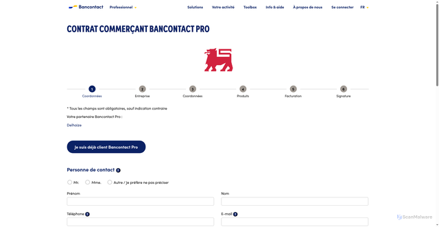 Security scan screenshot of https://delhaize.jeveuxbancontactpro.com/
