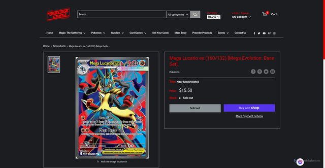 Security scan screenshot of https://darksidegames.com/products/mega-lucario-ex-160-132-mega-evolutions-base-set