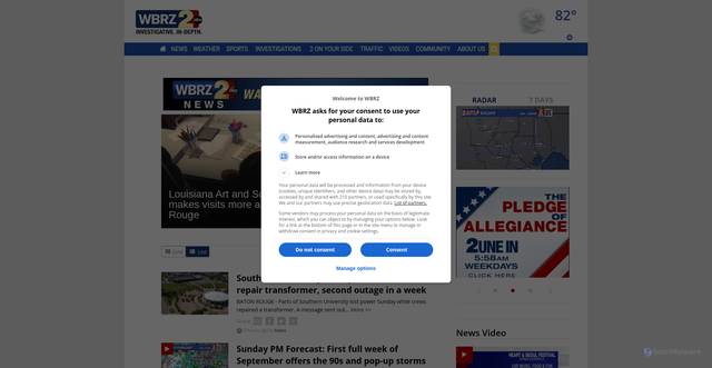 Security scan screenshot of https://www.wbrz.com