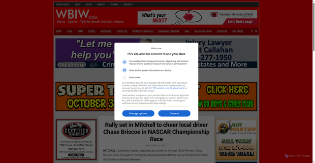 Security scan screenshot of https://www.wbiw.com/2025/10/27/rally-set-in-mitchell-to-cheer-local-driver-chase-briscoe-in-nascar-championship-race/